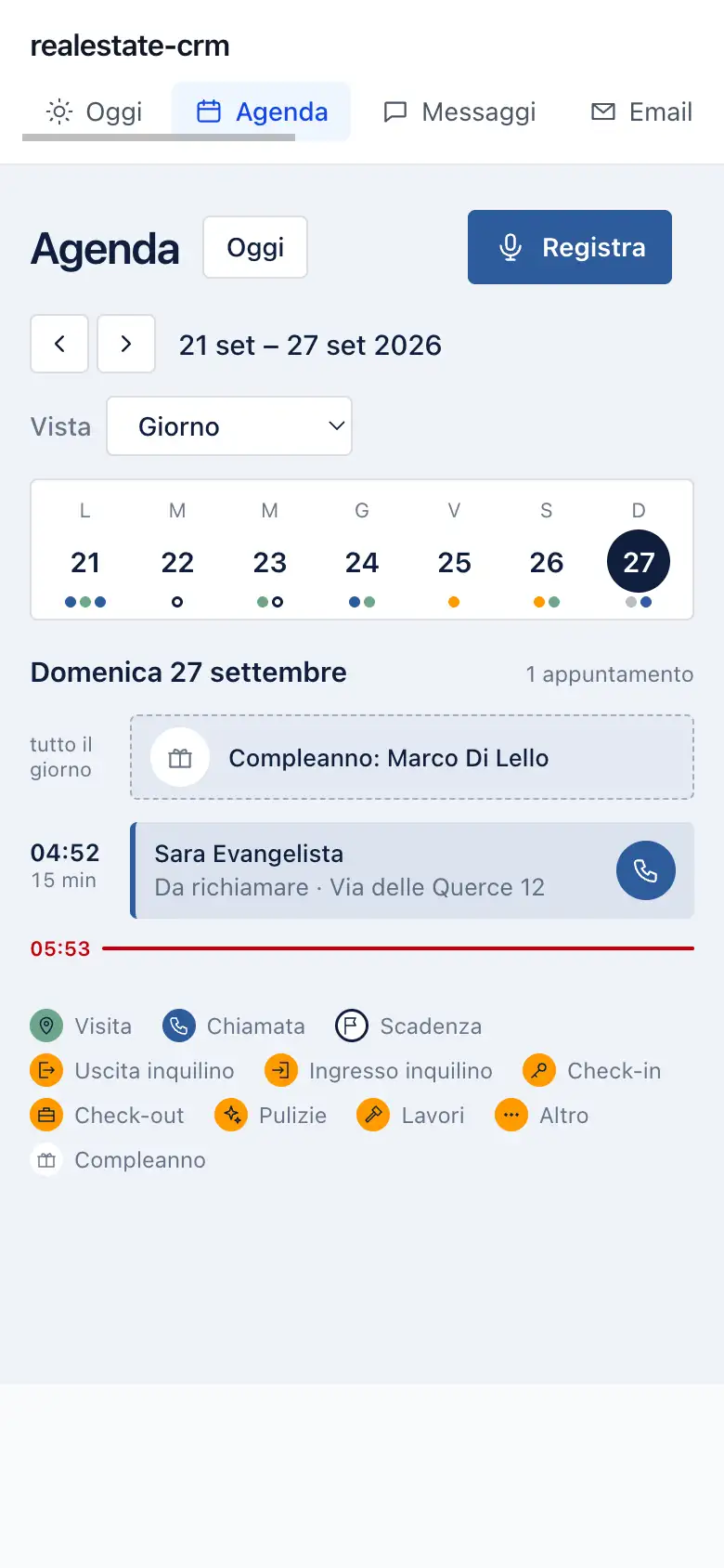 La schermata Agenda