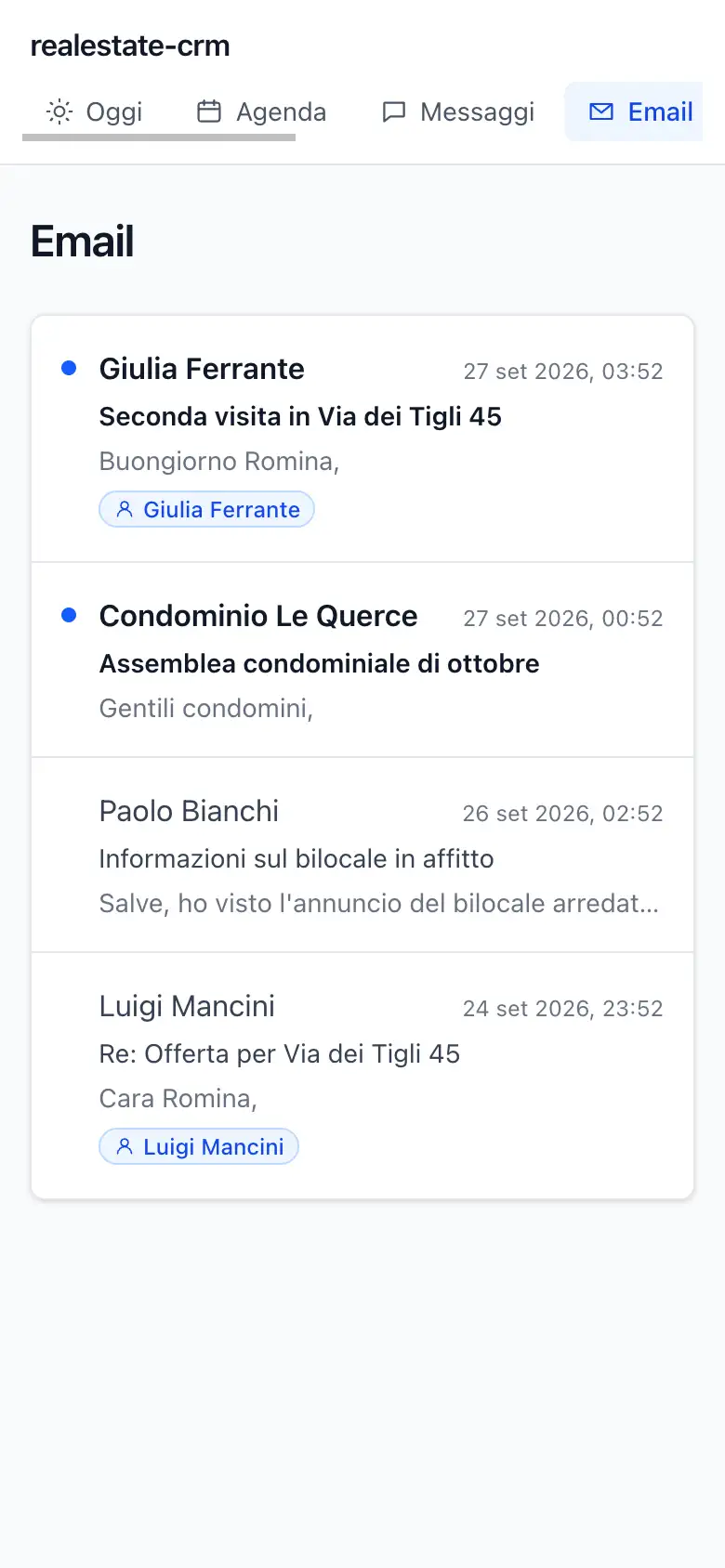 La schermata Email