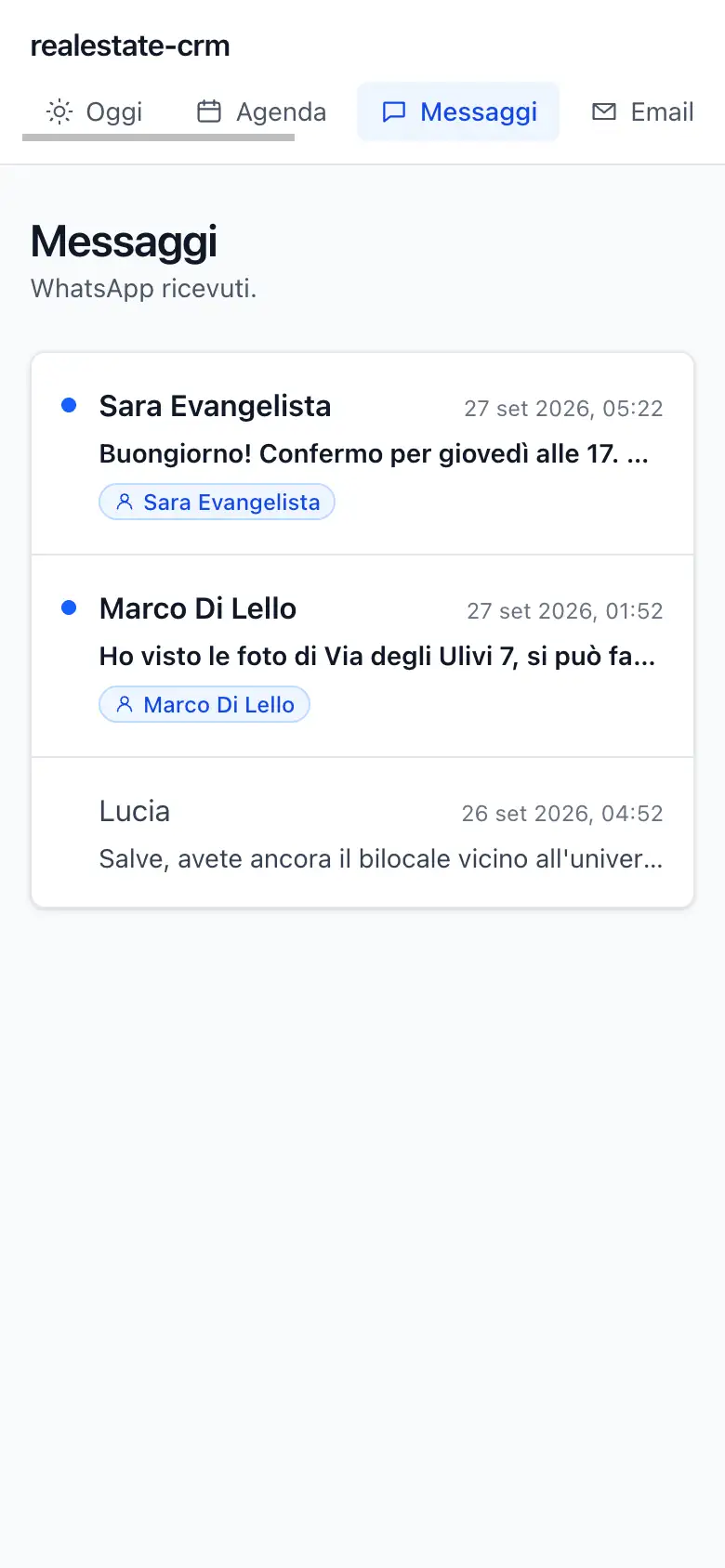 La schermata Messaggi