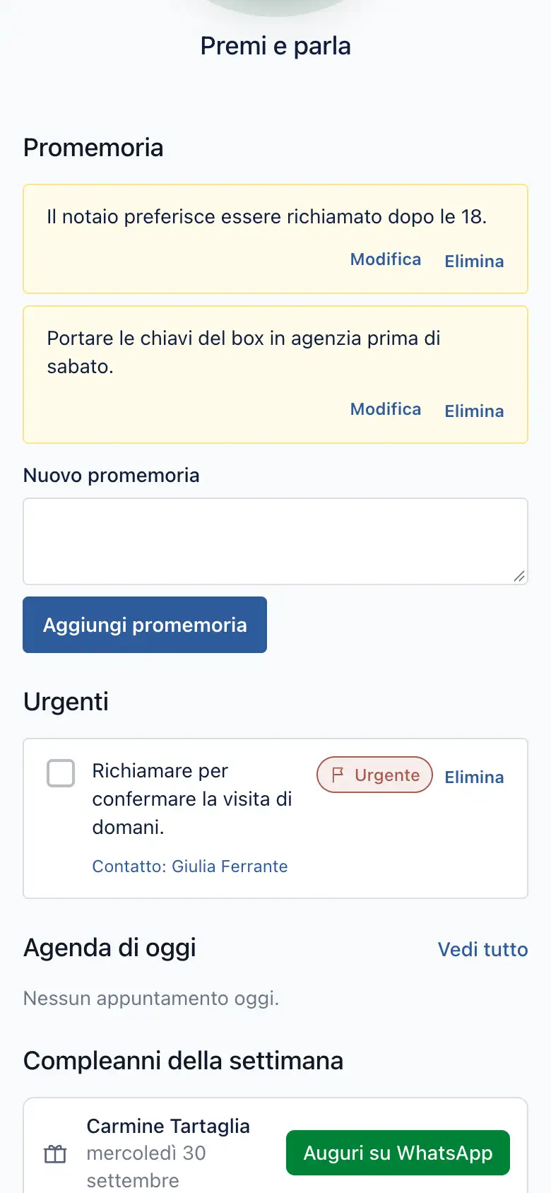 La schermata Oggi