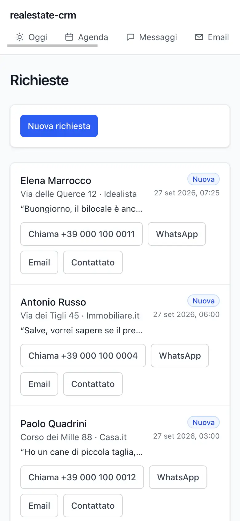La schermata Richieste
